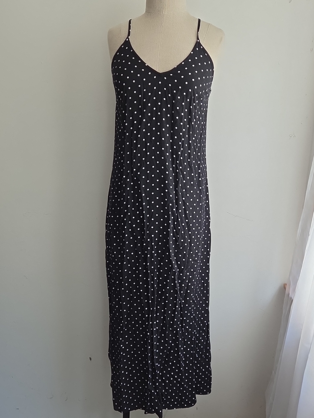 Old Navy Maxi Black Dress with White Polka Dots